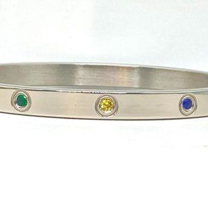 One Metal Bangle Bracelet with Multicolored Crystal Studs